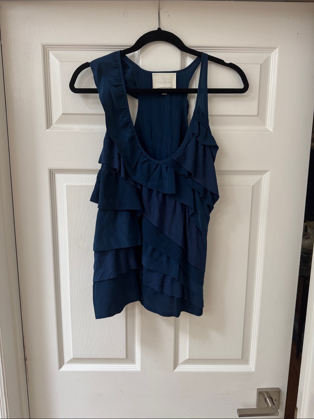 Navy Ruffle Tank Top